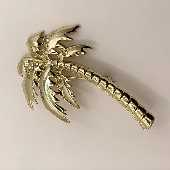 Vintage gold tone palm tree brooch with rhinestone accents - Picture 7 of 8